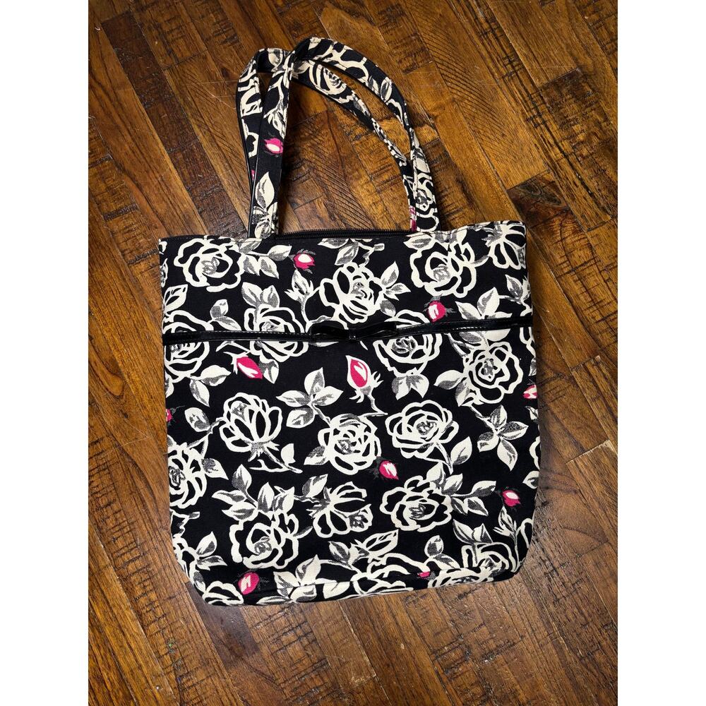 Vintage Lulu Guinness London Floral Handbag Tote Satchel Bag Black White - Picture 2 of 6